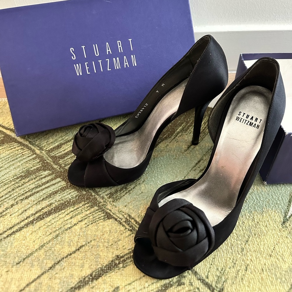 Stuart Weitzman Heels Black Satin Rose